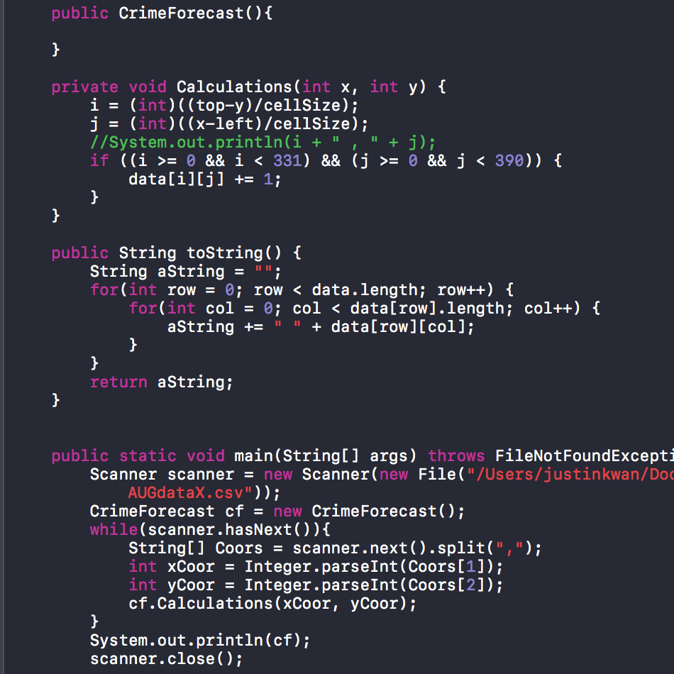 Picture of code written to sort data onto a graph