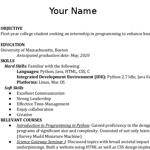 Picture of a sample resume