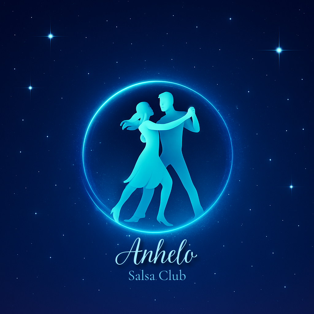 Anhelo Salsa Club logo, a glowing couple dancing under a starry night sky
